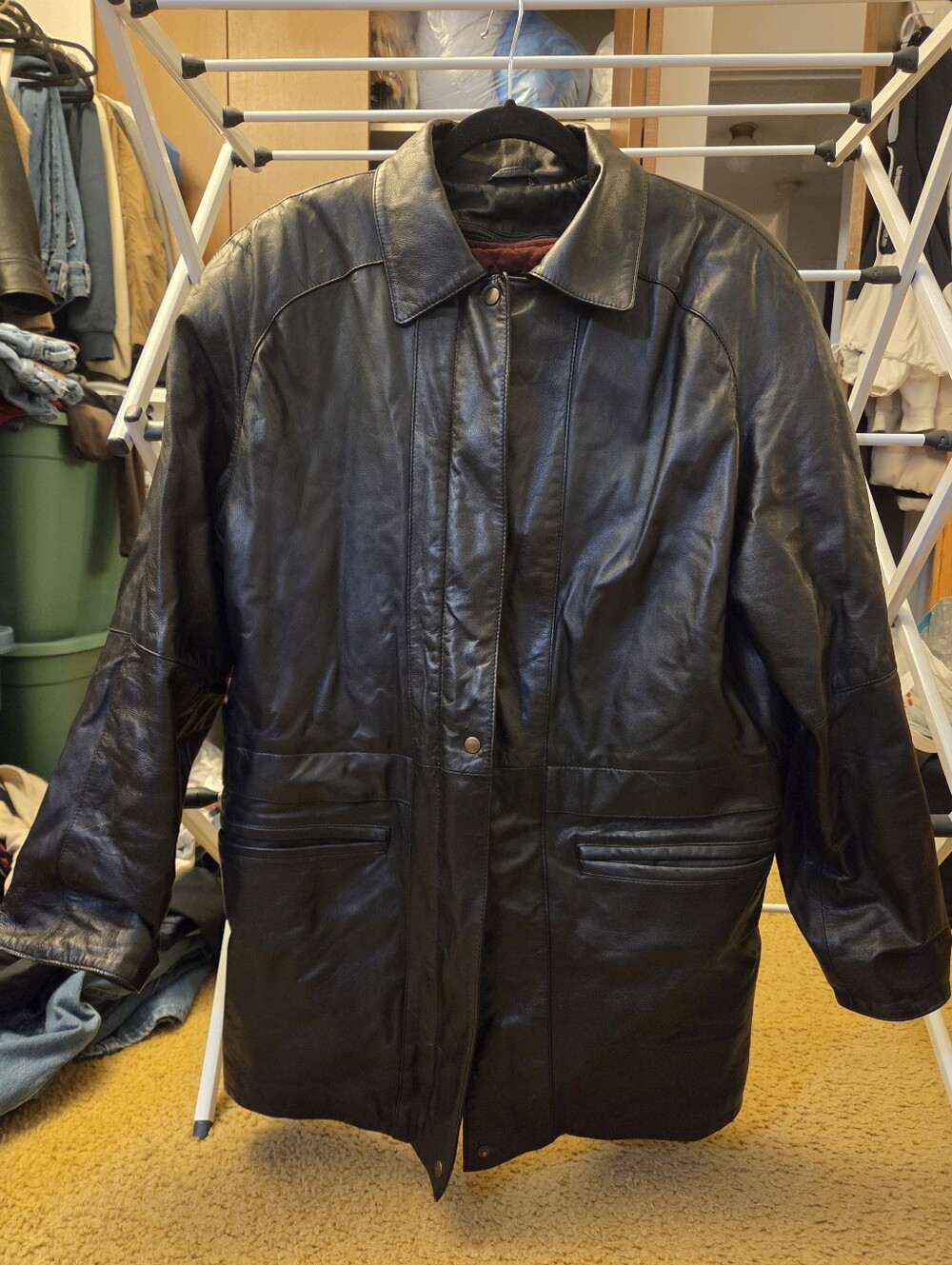 Men's Black Leather Coat - Classic Long Jacket